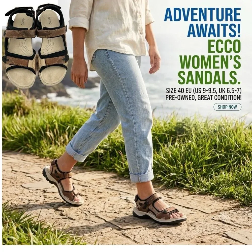 ECCO Women's Offroad Leather Open Toe Strappy Hiking Sandals Brown Size 40/9-9.5